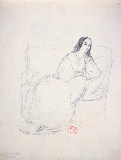 George Sand seated on a sofa by Alfred de Musset